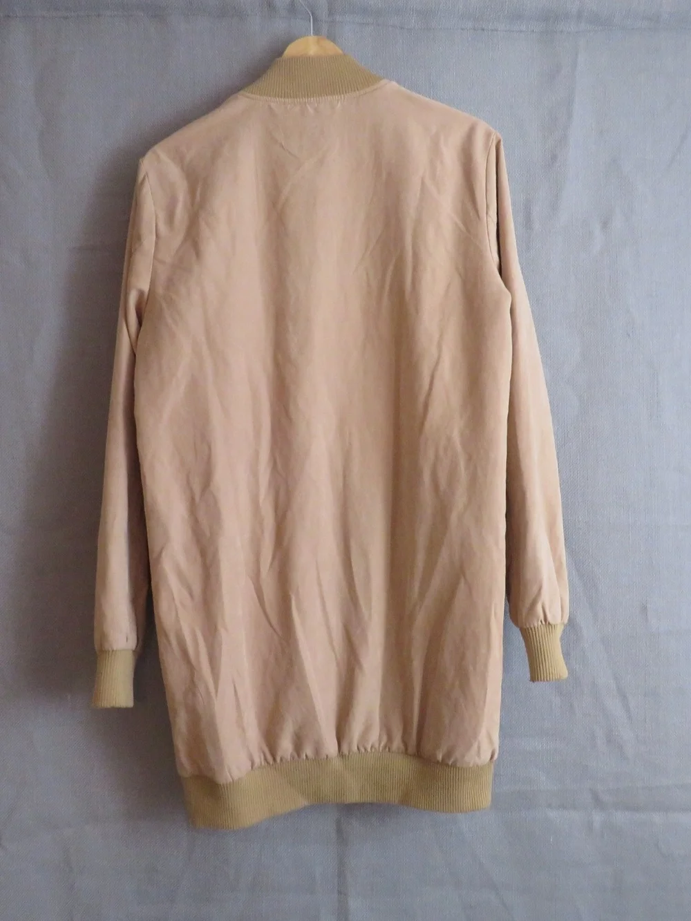 boohoo Long Bomber Jacket in Beige